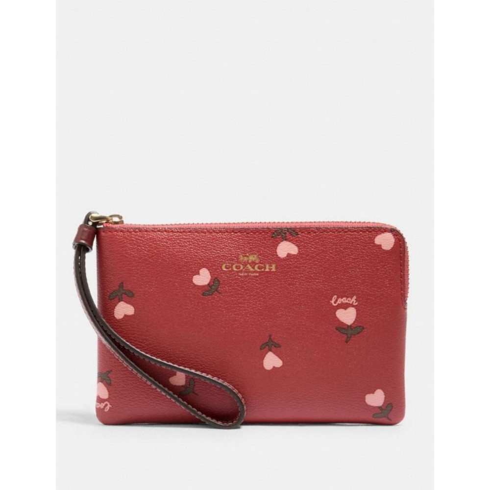 💗COACH Heart Floral Corner Zip Wristlet💗